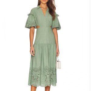 Karina Grimaldi | Graciela Dress in Cucumber Midi Length Size Medium